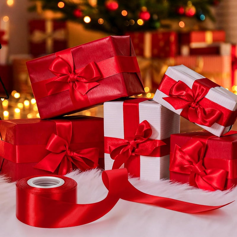 Fullive Red Ribbon 1 1/2 Inch, 30 Yards Red Ribbon for Gift Wrapping, Polyester Satin Christmas Ribbon for Wedding Xmas Tree Valentines Day Decorations DIY Bows Wrapping Bouquet Floral Arrangements - Image 5